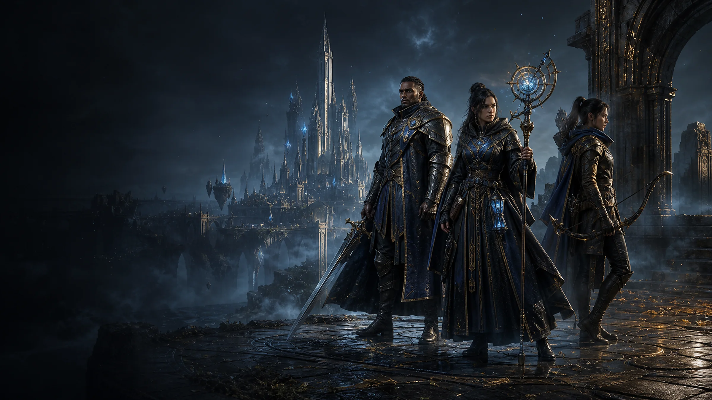 Adventurers standing above the ancient city of ANCHOR
